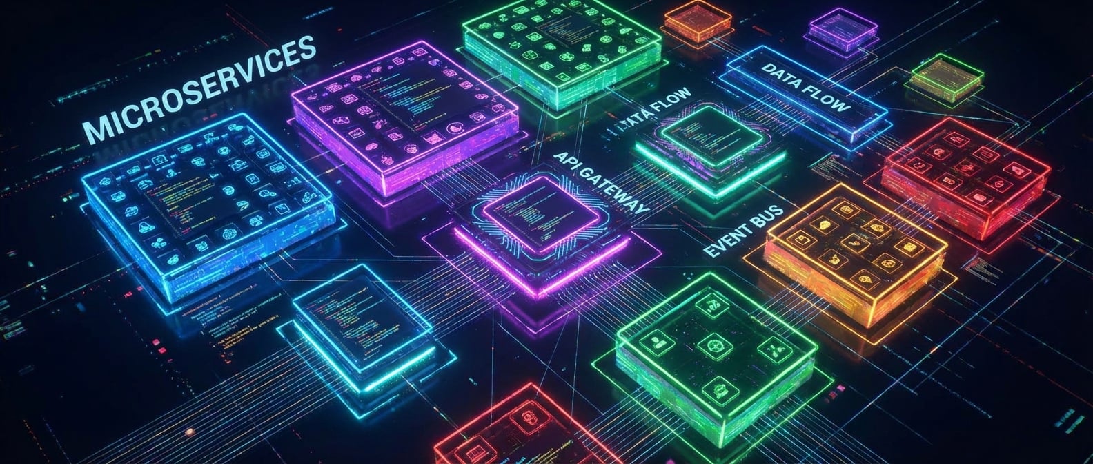 文生图:一张复杂的软件架构图,由多个彩色方块(模块/服务)组成。方块之间通过清晰的线条连接。有的方块内部元素紧密(高内
聚),方块之间的连接线则细小稀疏(低耦合)。一些方块的边缘有闪光,突出其清晰的边界。风格:抽象、信息图表、模块化。